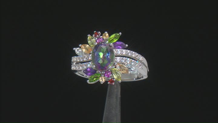 Mystic Fire® Green Topaz Rhodium Over Sterling Silver Ring 2.46ctw Video Thumbnail