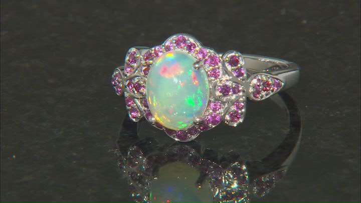 Multicolor Ethiopian Opal Rhodium Over Sterling Silver Ring 1.92ctw Video Thumbnail