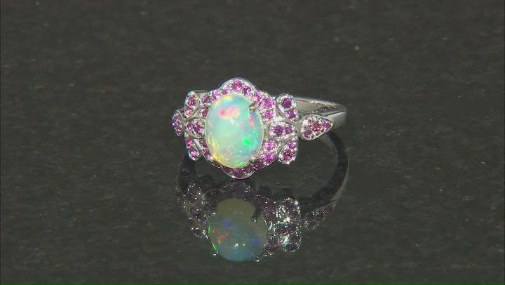 Multicolor Ethiopian Opal Rhodium Over Sterling Silver Ring 1.92ctw Video Thumbnail