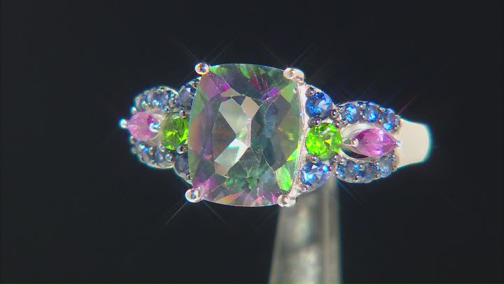 Mystic Fire® Green Topaz Rhodium Over Sterling Silver Ring 3.84ctw Video Thumbnail