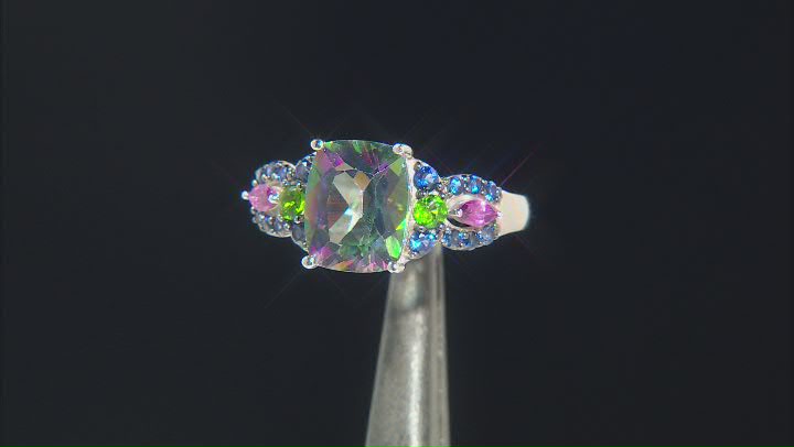 Mystic Fire® Green Topaz Rhodium Over Sterling Silver Ring 3.84ctw Video Thumbnail