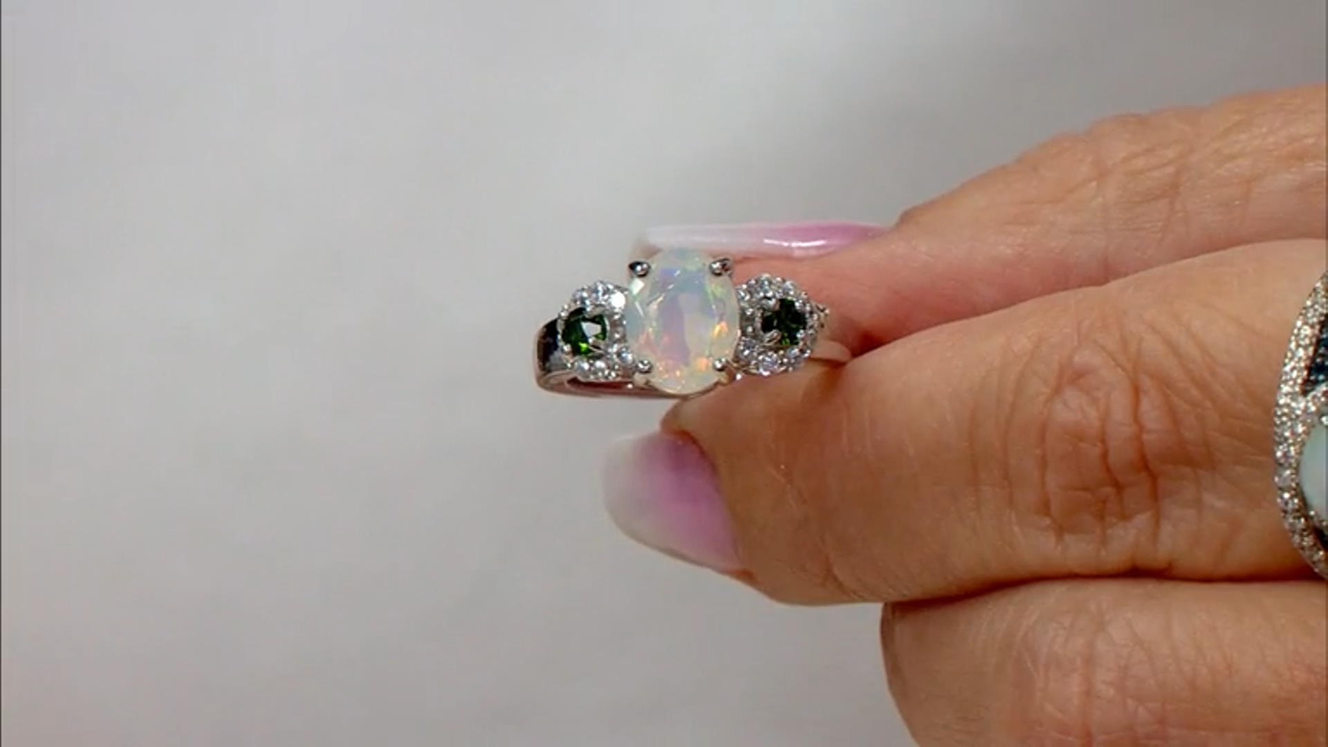 Multicolor Ethiopian Opal Rhodium Over Silver Ring 1.23ctw Video Thumbnail
