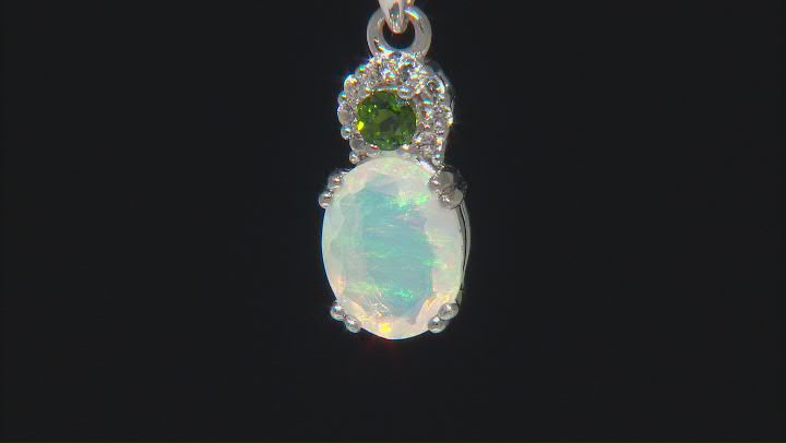 Multicolor Ethiopian Opal Rhodium Over Silver Pendant Chain 1.00ctw Video Thumbnail