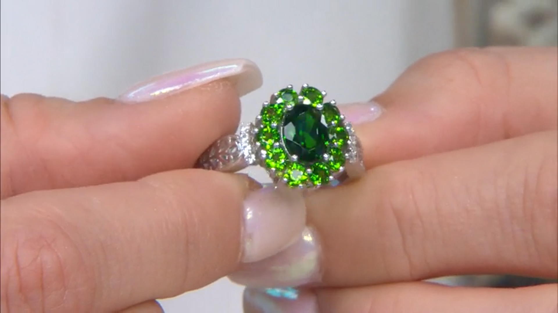 Green Chrome Diopside Rhodium Over Sterling Silver Ring 2.11ctw Video Thumbnail