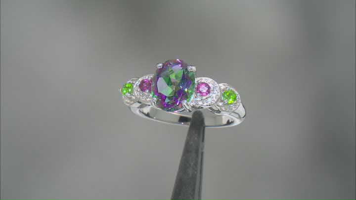 Mystic Fire® Green Topaz Rhodium Over Silver Ring 3.19ctw Video Thumbnail
