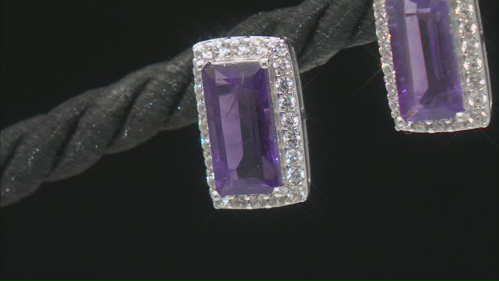 Purple African Amethyst Rhodium Over Silver Stud Earrings 3.76ctw Video Thumbnail