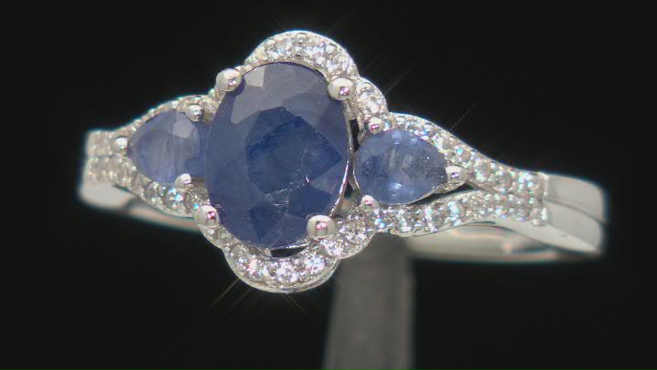 Blue Mahaleo(R) Sapphire Rhodium Over Silver Ring 1.85ctw Video Thumbnail