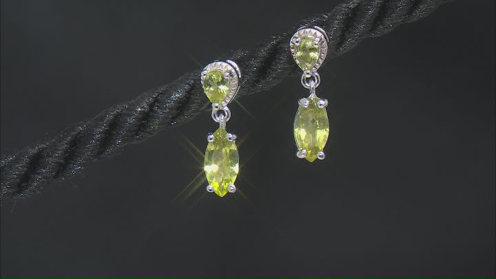 Green Peridot Rhodium Over Sterling Silver Dangle Earrings 1.13ctw Video Thumbnail