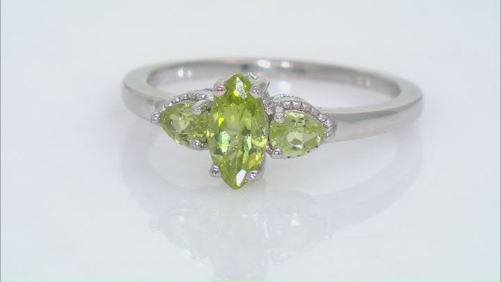 Green Peridot Rhodium Over Sterling Silver 3-Stone Ring 0.69ctw Video Thumbnail