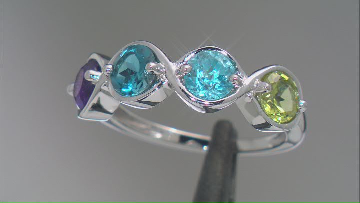 Multi-Gem Rhodium Over Sterling Silver Band Ring 2.03ctw Video Thumbnail