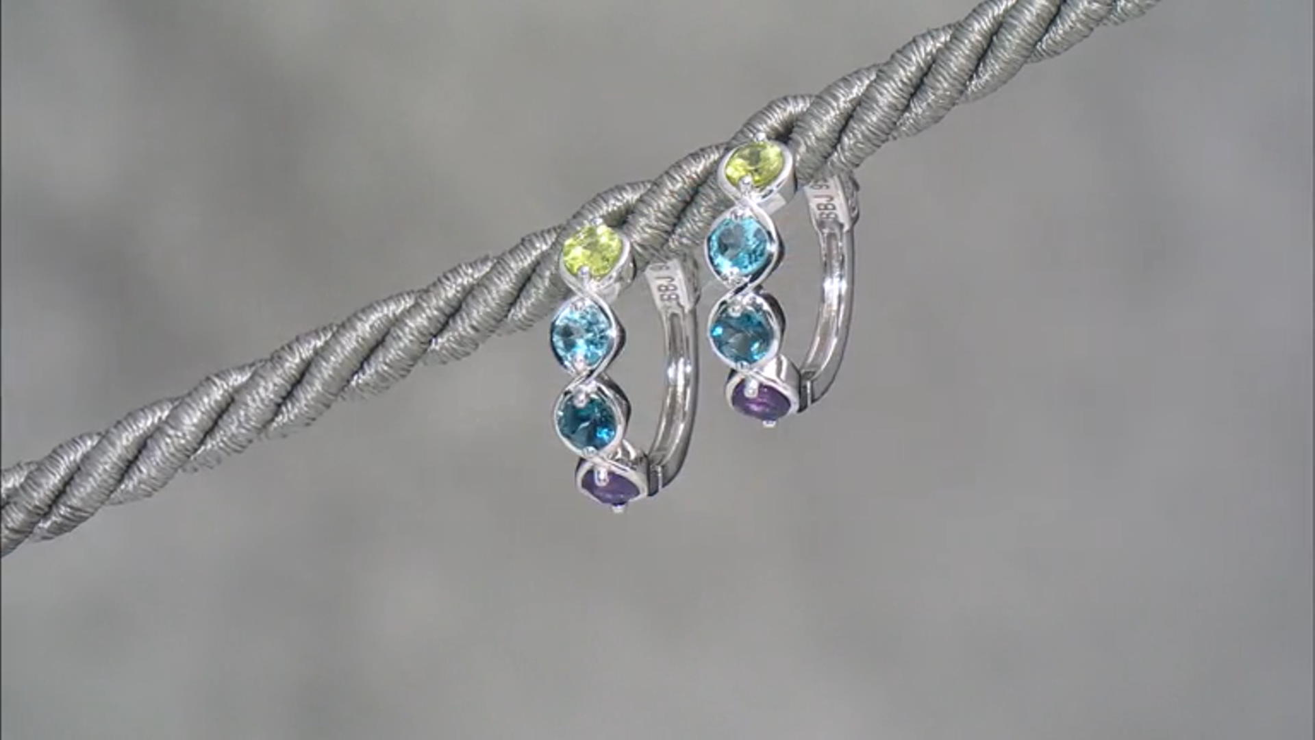 Multicolor Multi-Gem Rhodium Over Sterling Silver Hoop Earrings 1.89ctw Video Thumbnail