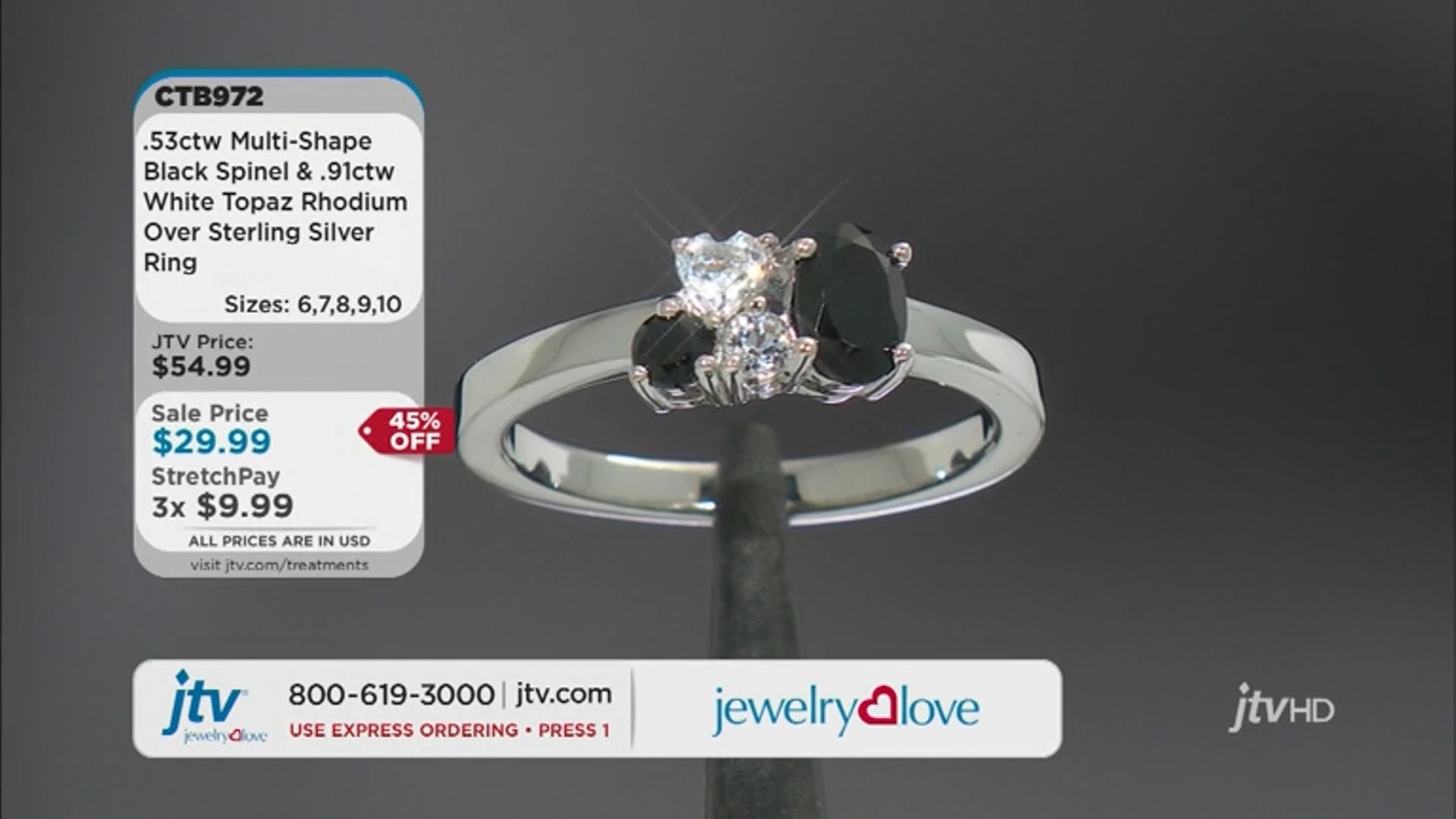 Black Spinel Rhodium Over Sterling Silver Ring 1.44ctw Video Thumbnail