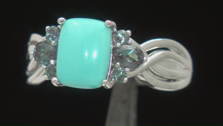 Blue Sleeping Beauty Turquoise Rhodium Over Silver Ring 0.44ctw Video Thumbnail