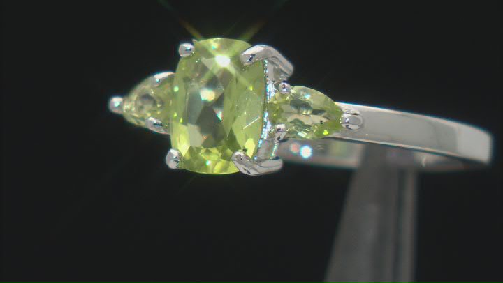 Green Peridot Rhodium Over Sterling Silver 3-Stone Ring 1.59ctw Video Thumbnail