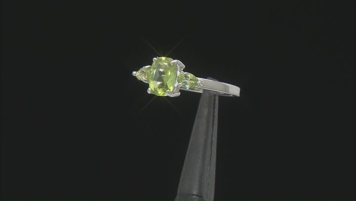 Green Peridot Rhodium Over Sterling Silver 3-Stone Ring 1.59ctw Video Thumbnail