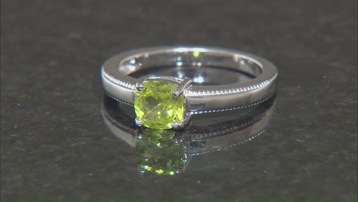 Green Peridot Rhodium Over Sterling Silver Solitaire Ring 0.72ctw Video Thumbnail