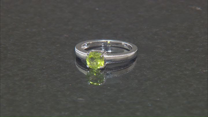 Green Peridot Rhodium Over Sterling Silver Solitaire Ring 0.72ctw Video Thumbnail