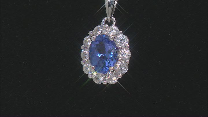 Blue Tanzanite Rhodium Over Sterling Silver Pendant With Chain 2.10ctw Video Thumbnail