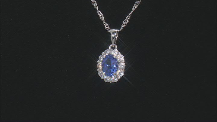 Blue Tanzanite Rhodium Over Sterling Silver Pendant With Chain 2.10ctw Video Thumbnail