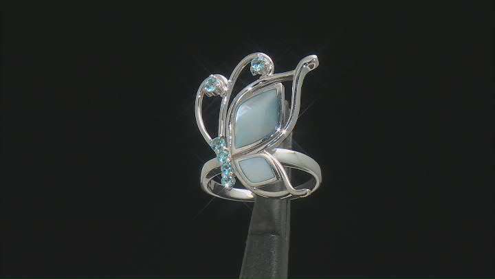 Blue Mother-Of -Pearl Rhodium Over Sterling Silver Butterfly Ring Video Thumbnail