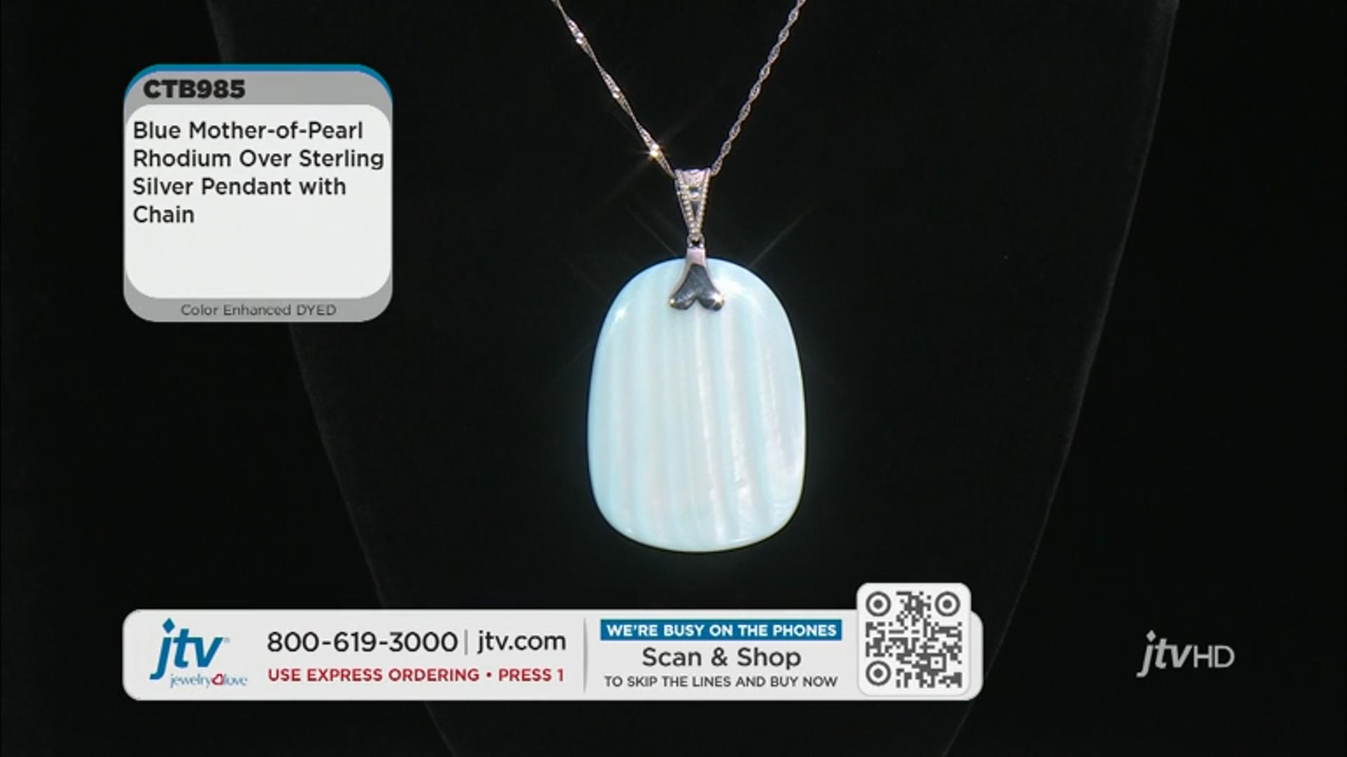 Blue Mother-Of Pearl Rhodium Over Sterling Silver Pendant With Chain Video Thumbnail