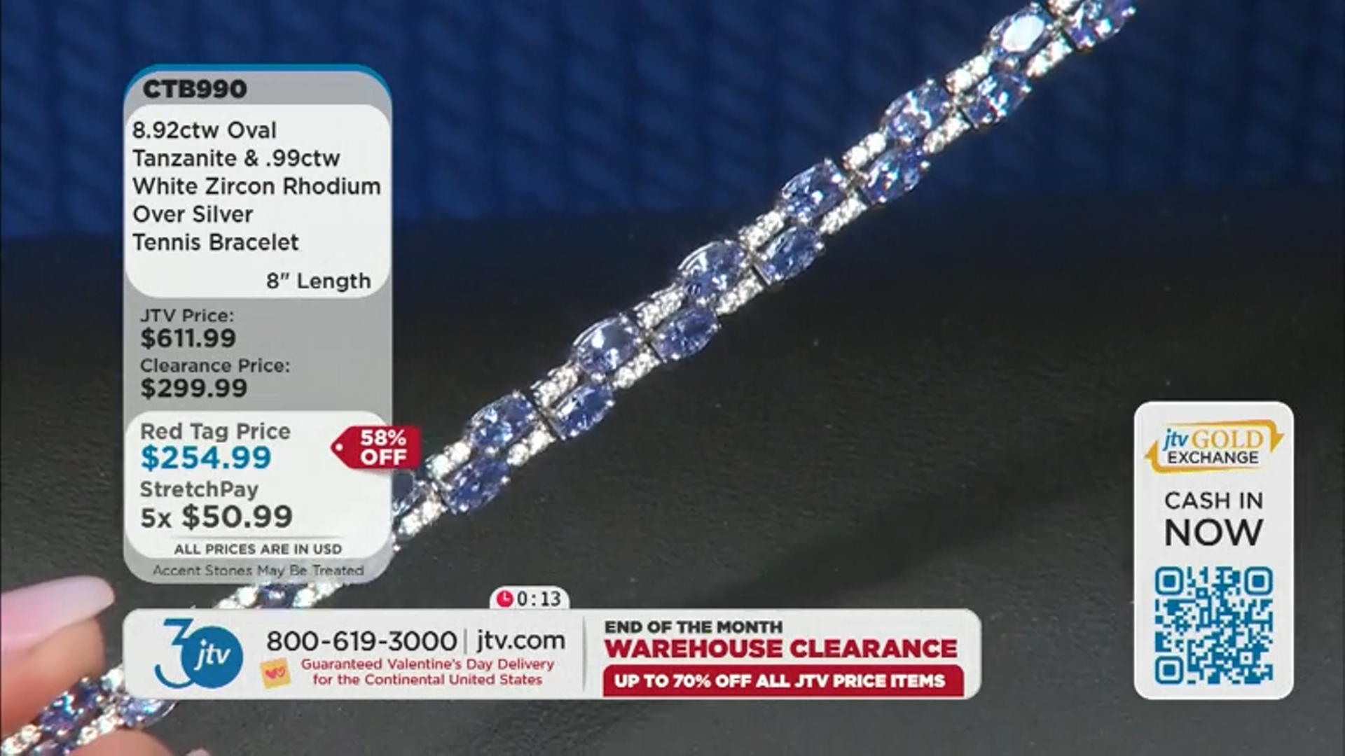 Blue Tanzanite Rhodium Over Silver Tennis Bracelet 9.91ctw Video Thumbnail