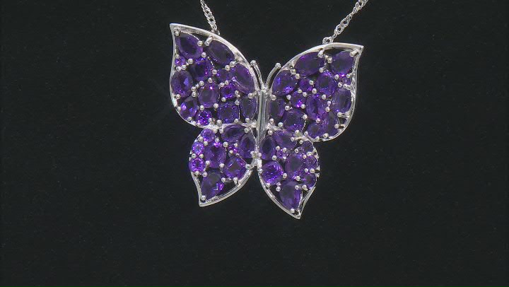 Purple African Amethyst Rhodium Over Sterling Silver Butterfly Pendant With Chain 7.84ctw Video Thumbnail