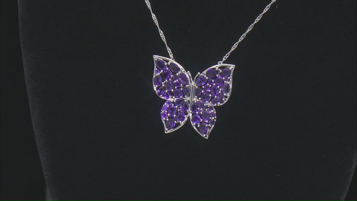 Purple African Amethyst Rhodium Over Sterling Silver Butterfly Pendant With Chain 7.84ctw Video Thumbnail