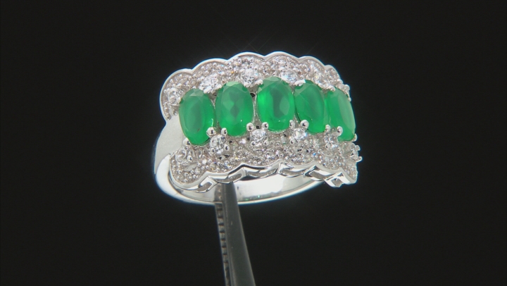 Green Onyx Rhodium Over Sterling Silver Band Ring 1.97ctw