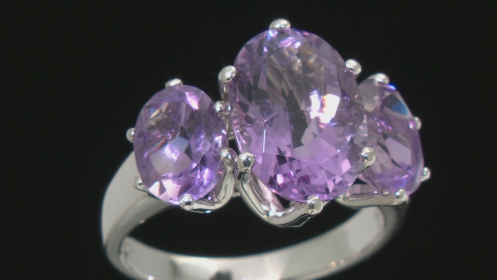 Purple Amethyst Rhodium Over Sterling Silver 3-Stone Ring 6.93ctw Video Thumbnail