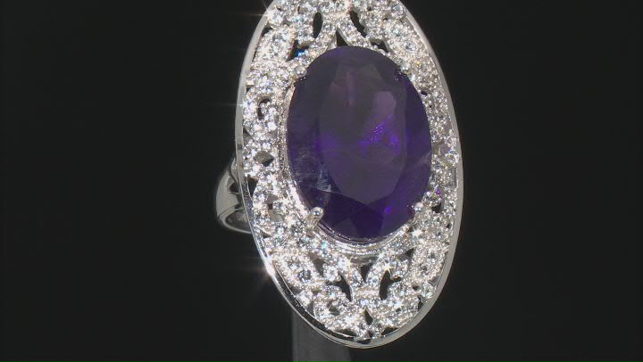 Purple African Amethyst Rhodium Over Sterling Silver Ring 11.01ctw Video Thumbnail