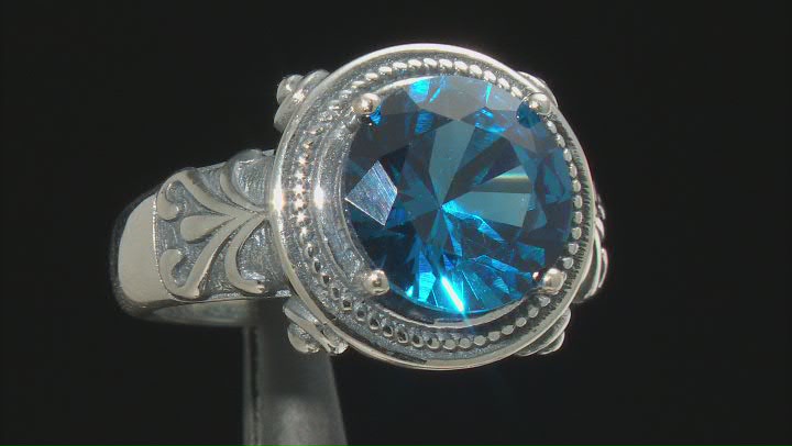Blue Lab Created Spinel Rhodium Over Sterling Silver Ring 3.27ctw Video Thumbnail
