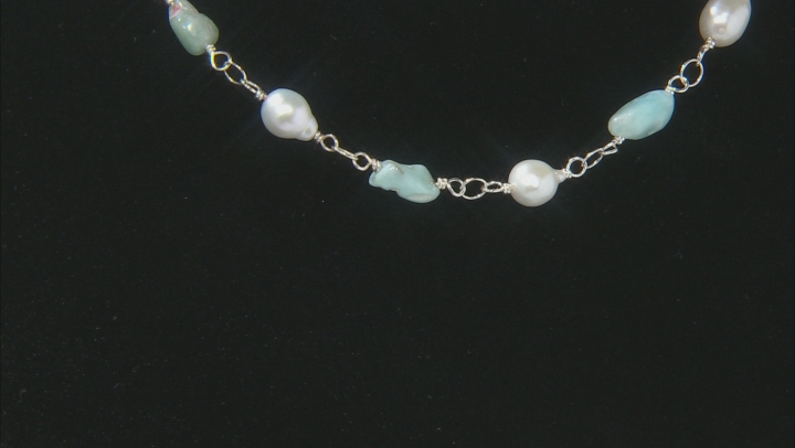 White Cultured Freshwater Baroque Pearl Rhodium Over Sterling Silver Necklace Video Thumbnail