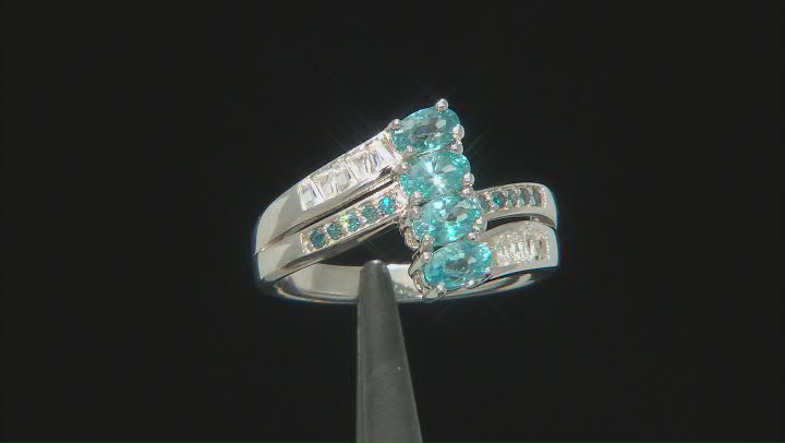 Blue Zircon Rhodium Over Sterling Silver Ring 1.58ctw Video Thumbnail