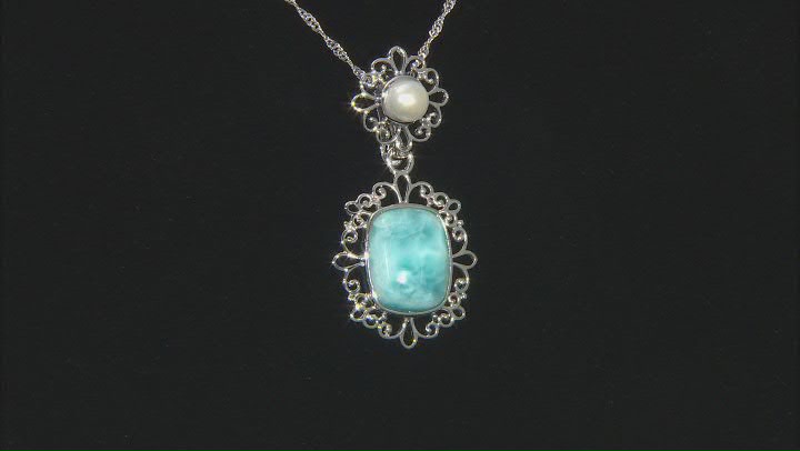 Blue Larimar Rhodium Over Silver Enhancer With Chain Video Thumbnail