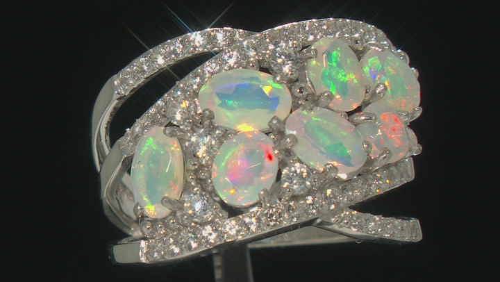 Multi-Color Ethiopian Opal Rhodium Over Silver Ring 1.98ctw Video Thumbnail