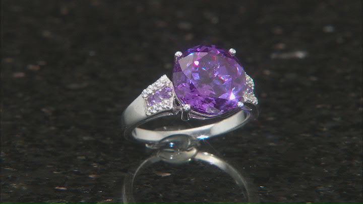 Purple Lab Created Color Change Sapphire, Amethyst & Zircon Rhodium Ring. 7.41ctw Video Thumbnail