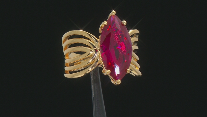 Red Lab Created Ruby 18k Yellow Gold Over Silver Ring 5.27ct Video Thumbnail