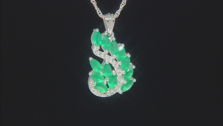 Green Onyx and White Zircon Rhodium Over Sterling Silver Pendant With Chain Video Thumbnail