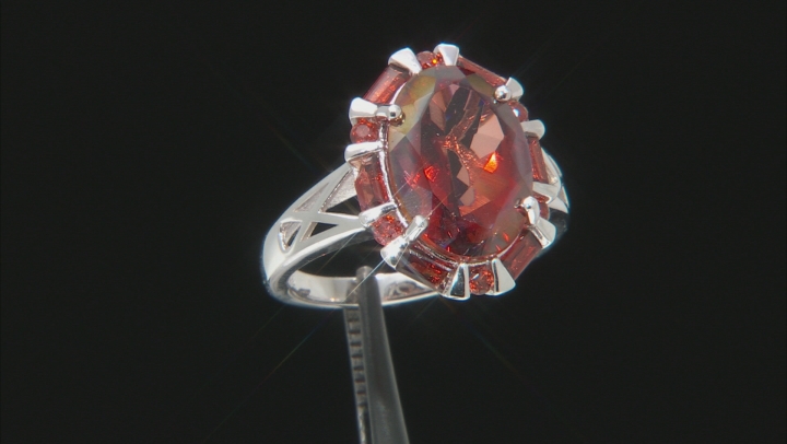 Red labradorite rhodium over sterling silver ring 5.19ctw Video Thumbnail