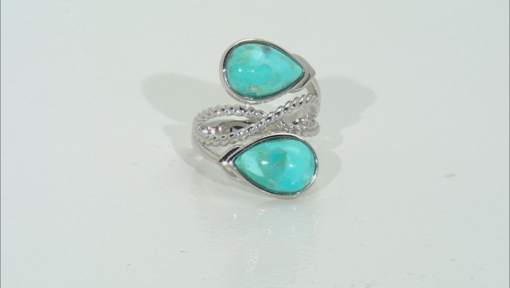 Blue Turquoise Rhodium Over Sterling Silver Bypass Ring Video Thumbnail
