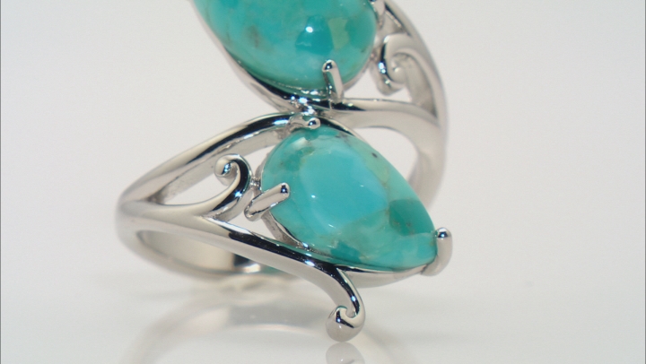 Blue Turquoise Rhodium Over Sterling Silver Bypass Ring Video Thumbnail