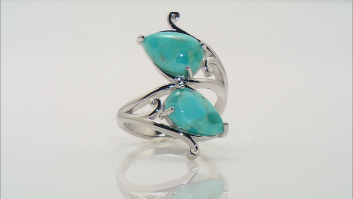 Blue Turquoise Rhodium Over Sterling Silver Bypass Ring Video Thumbnail