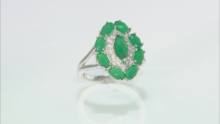 Green Onyx Rhodium Over Sterling Silver Ring 2.19ctw Video Thumbnail