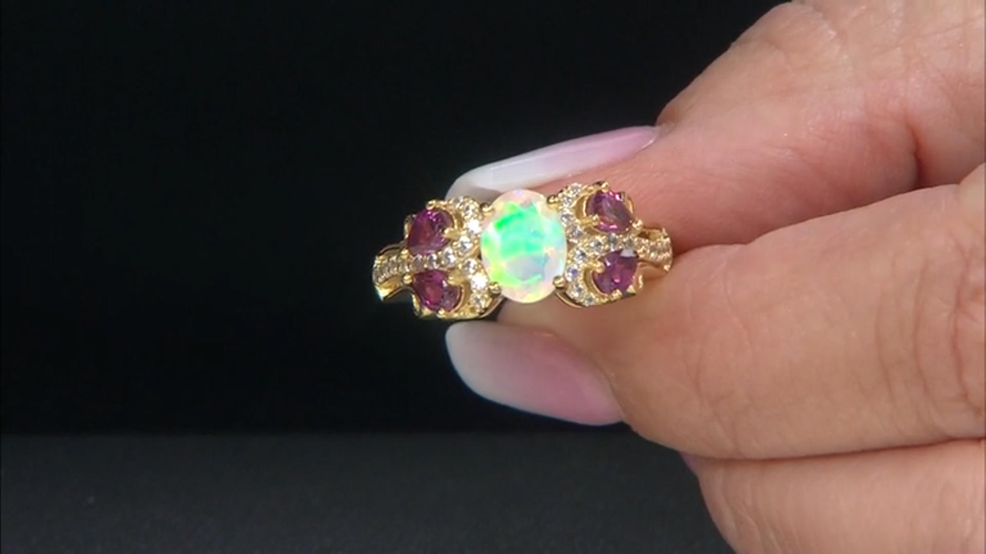 Multi-Color Opal 18K Yellow Gold Over Sterling Silver Ring 1.73ctw Video Thumbnail