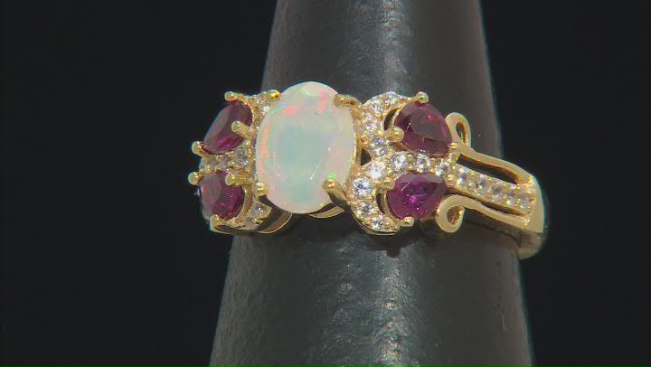 Multi-Color Opal 18K Yellow Gold Over Sterling Silver Ring 1.73ctw Video Thumbnail