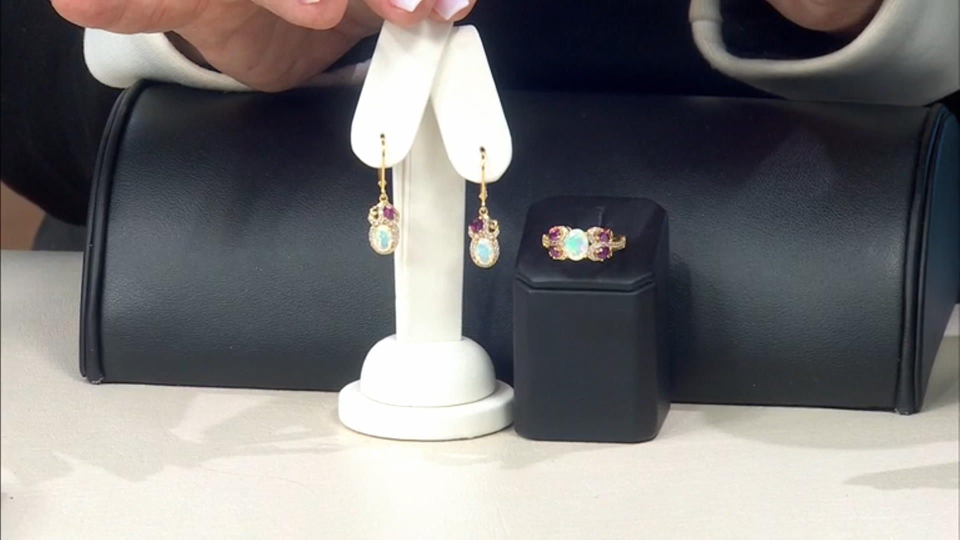 Multicolor Ethiopian Opal 18k Yellow Gold Over Sterling Silver Earrings 2.04ctw Video Thumbnail