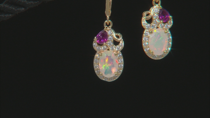 Multicolor Ethiopian Opal 18k Yellow Gold Over Sterling Silver Earrings 2.04ctw Video Thumbnail
