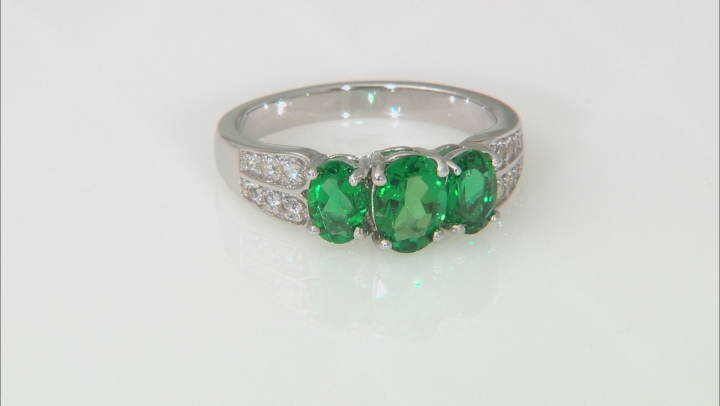 Green Lab Created Emerald Rhodium Over Silver Ring 1.36ctw Video Thumbnail
