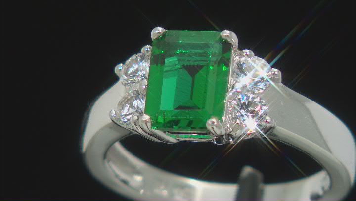 Green Lab Created Emerald Rhodium Over Silver Ring 1.62ctw Video Thumbnail